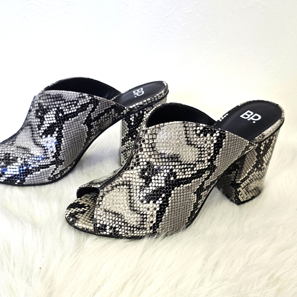 BP Toni Natural Snake Faux Leather Mules